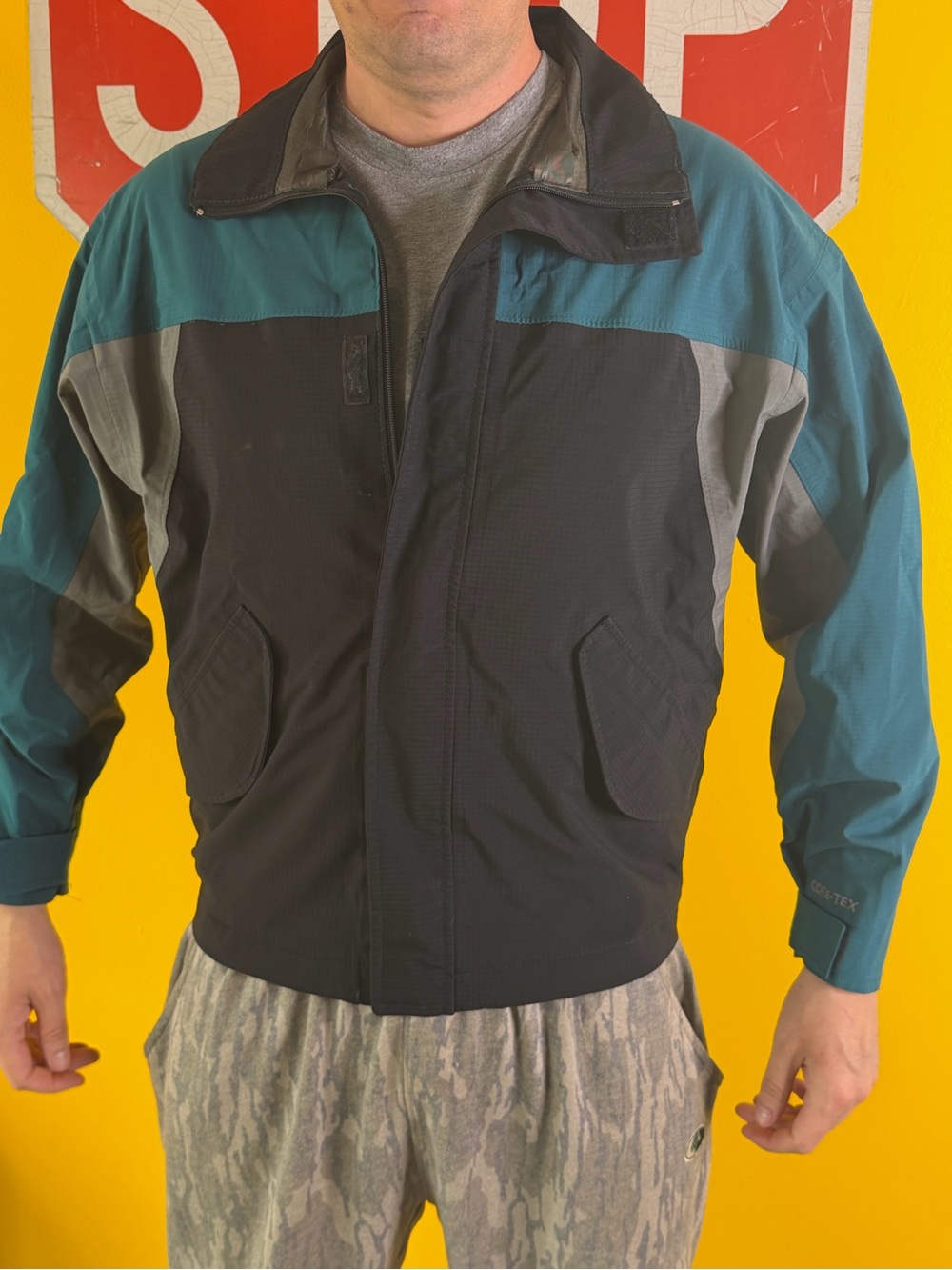 Linksport by Austads Men's Jacket Size M Full Zip Collared Green Black  gortex